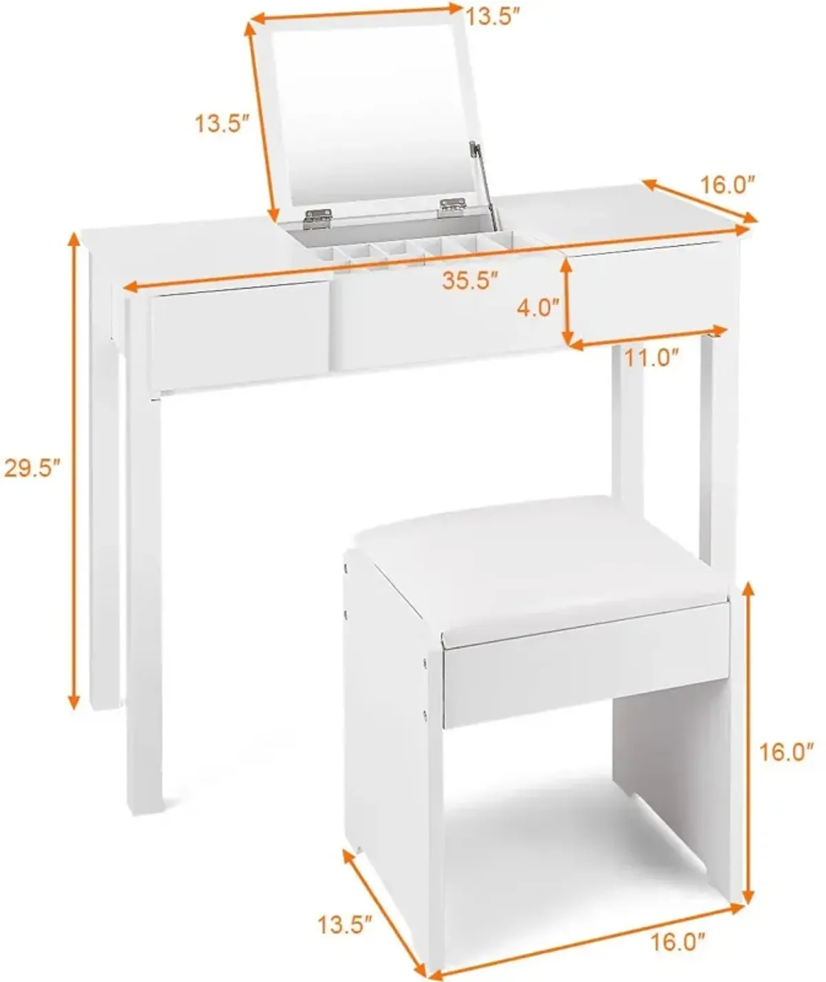 Vanity Makeup Dressing Table Set with Flip Top Mirror and Cushioned Stool