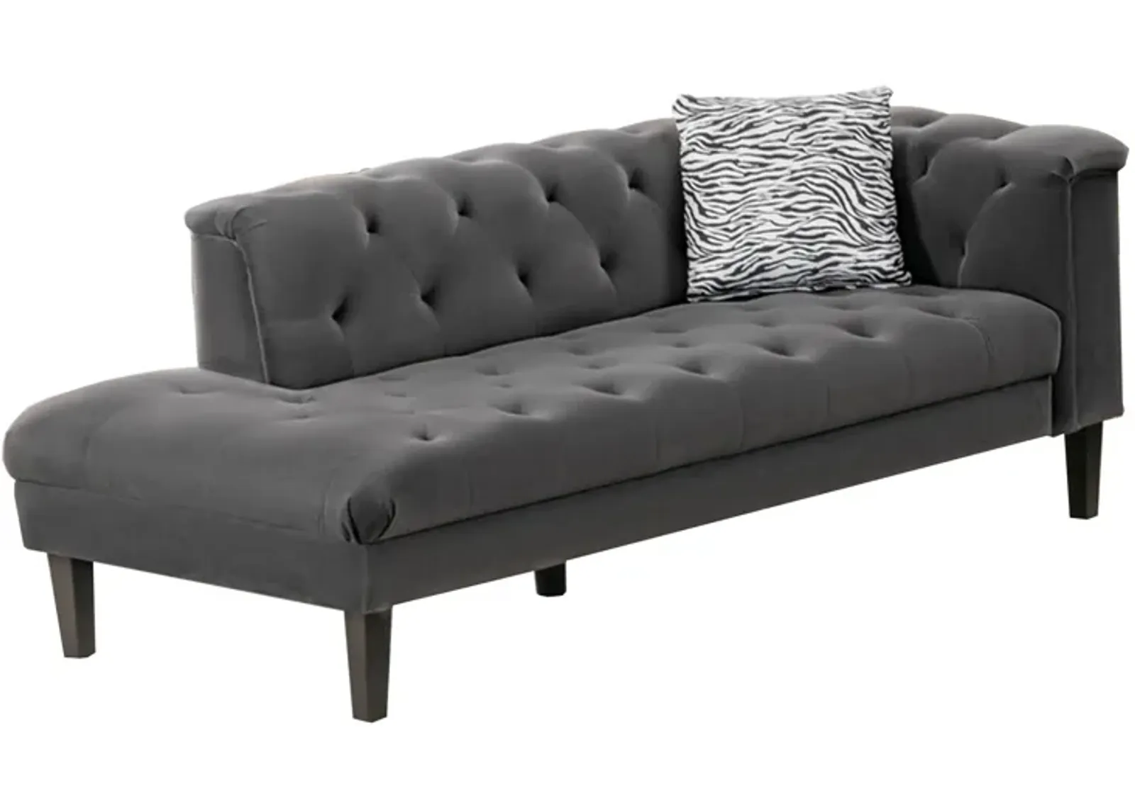 Aki 77 Inch Chaise Lounger with Pillow, Deep Button Tufted, Gray Velvet-Benzara