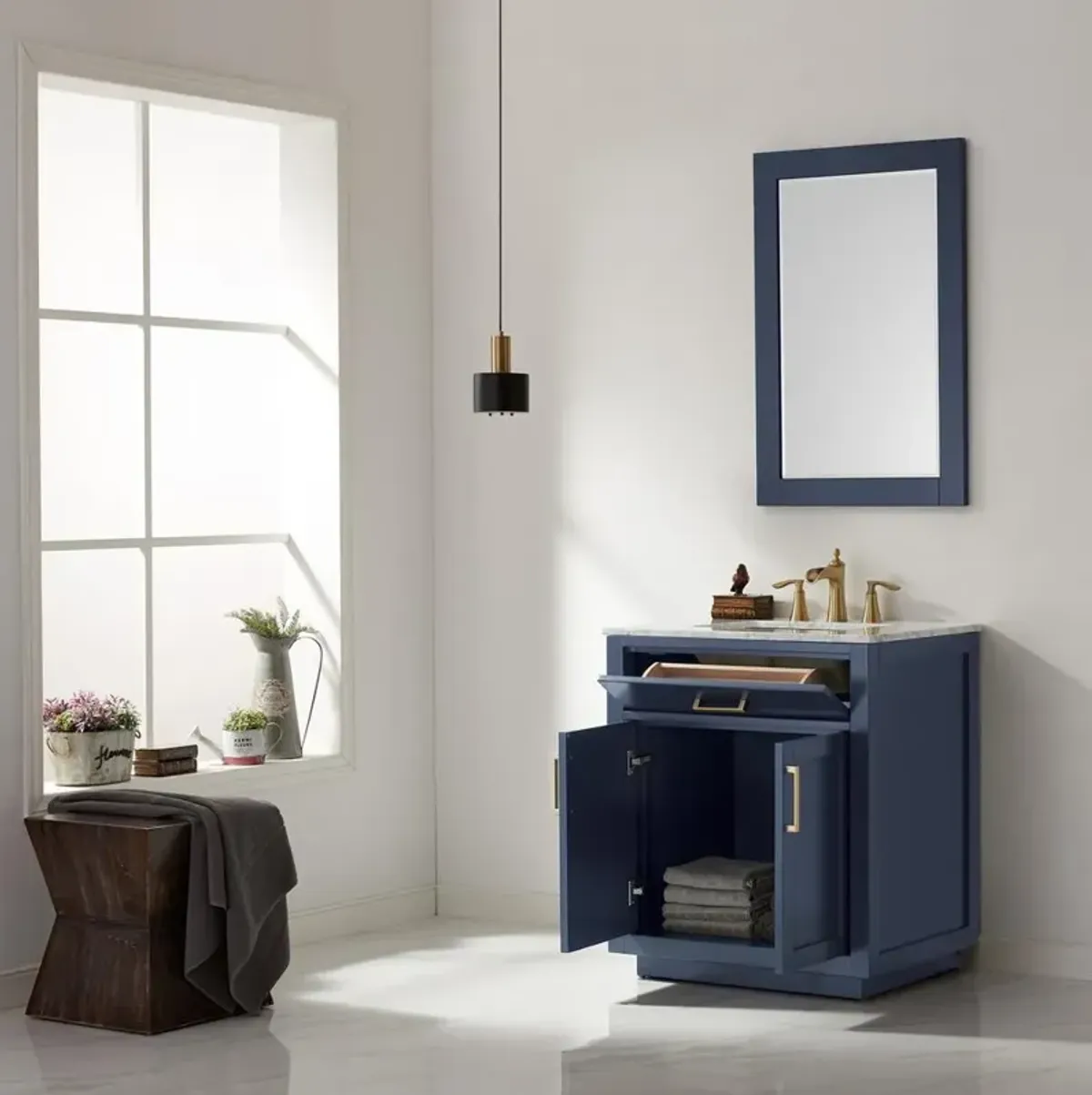 Altair Single Bathroom Vanity Cabinet Only in Royal�Blue and Mirror, without Countertop