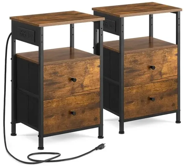 Nightstand with Charging Station With 2 Drawers