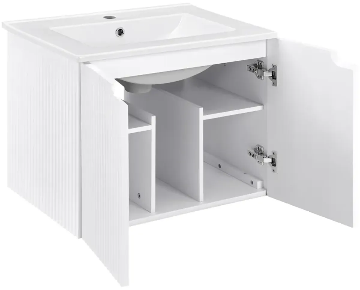 17.72 in. W x 23.62 in. D x 18.7 in. H Single Sink Bath Vanity with Recessed Handles with White Ceramic Top