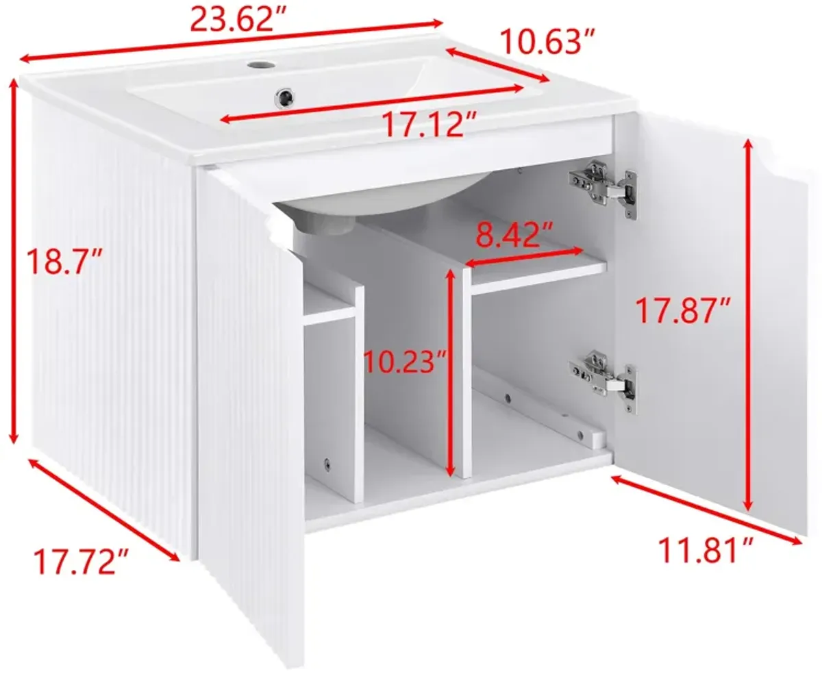 17.72 in. W x 23.62 in. D x 18.7 in. H Single Sink Bath Vanity with Recessed Handles with White Ceramic Top