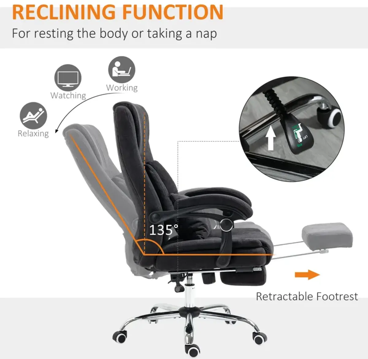 Black Office Comfort: 3D Kneading Massage Reclining Chair with Footrest