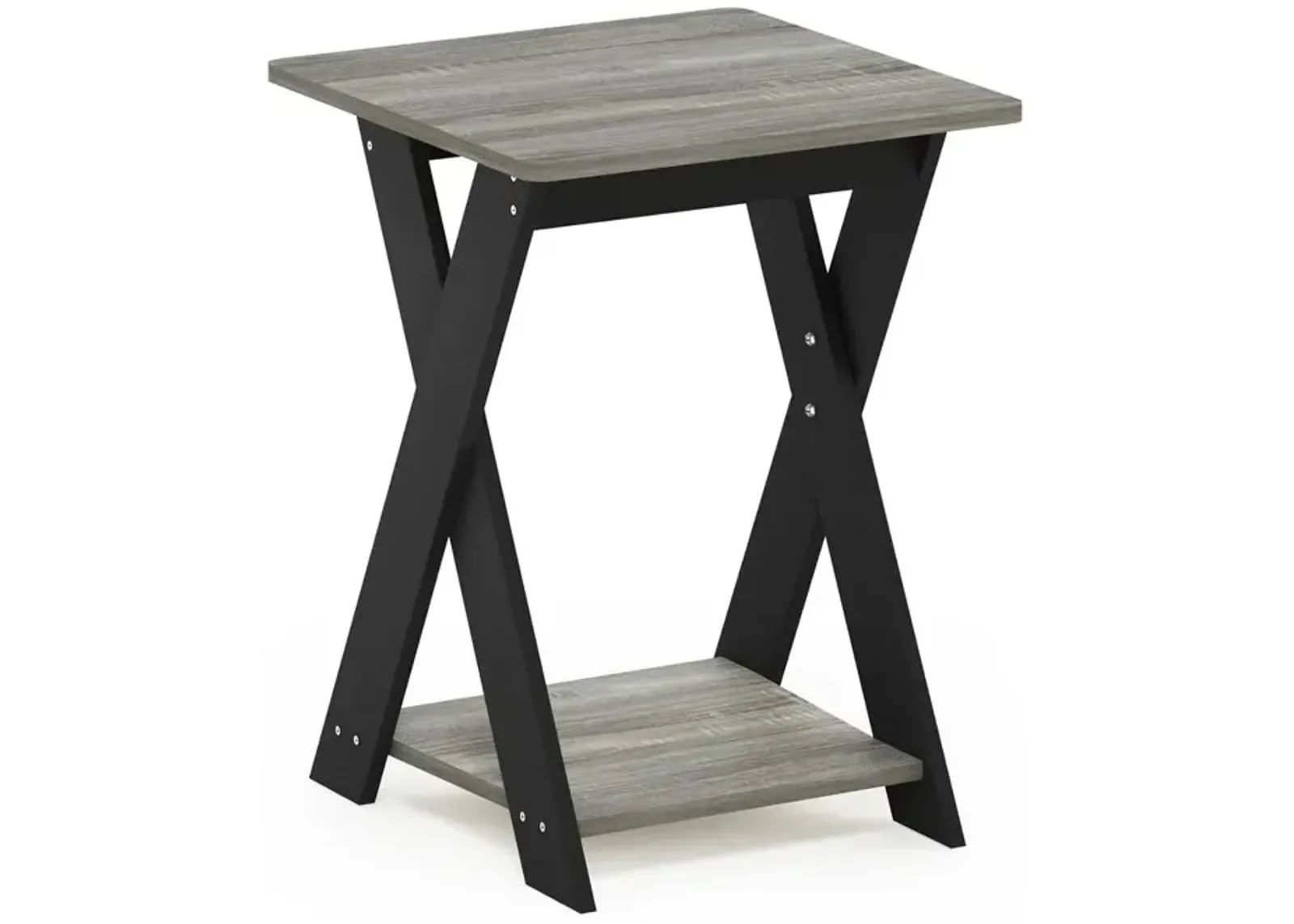 Furinno Modern Simplistic Criss-Crossed End Table, French Oak Grey/Black