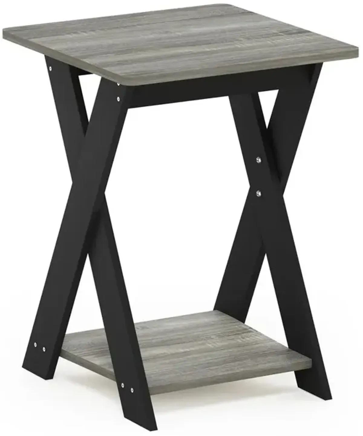 Furinno Modern Simplistic Criss-Crossed End Table, French Oak Grey/Black