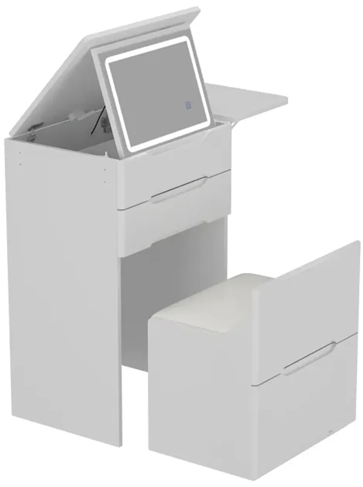 Makeup Vanity Table With Flip Top Desktop, LED Lighted, Storage Makeup Stool, Side Shelves