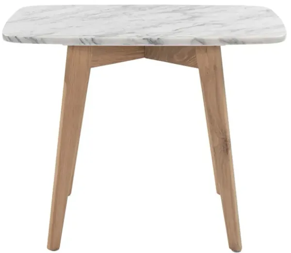Cima 12" x 21" Rectangular Italian Carrara White Marble Side Table with Legs