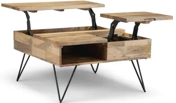 Simpli Home Hunter Solid Mango Wood Lift Top Square Coffee Table In Natural