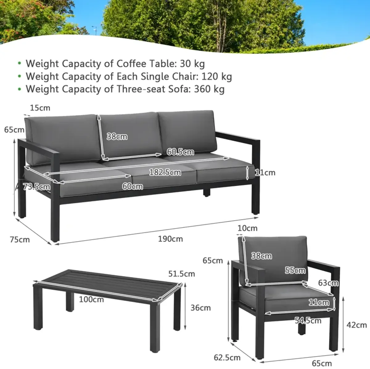 4 Pieces Outdoor Furniture Set for Backyard and Poolside-Gray