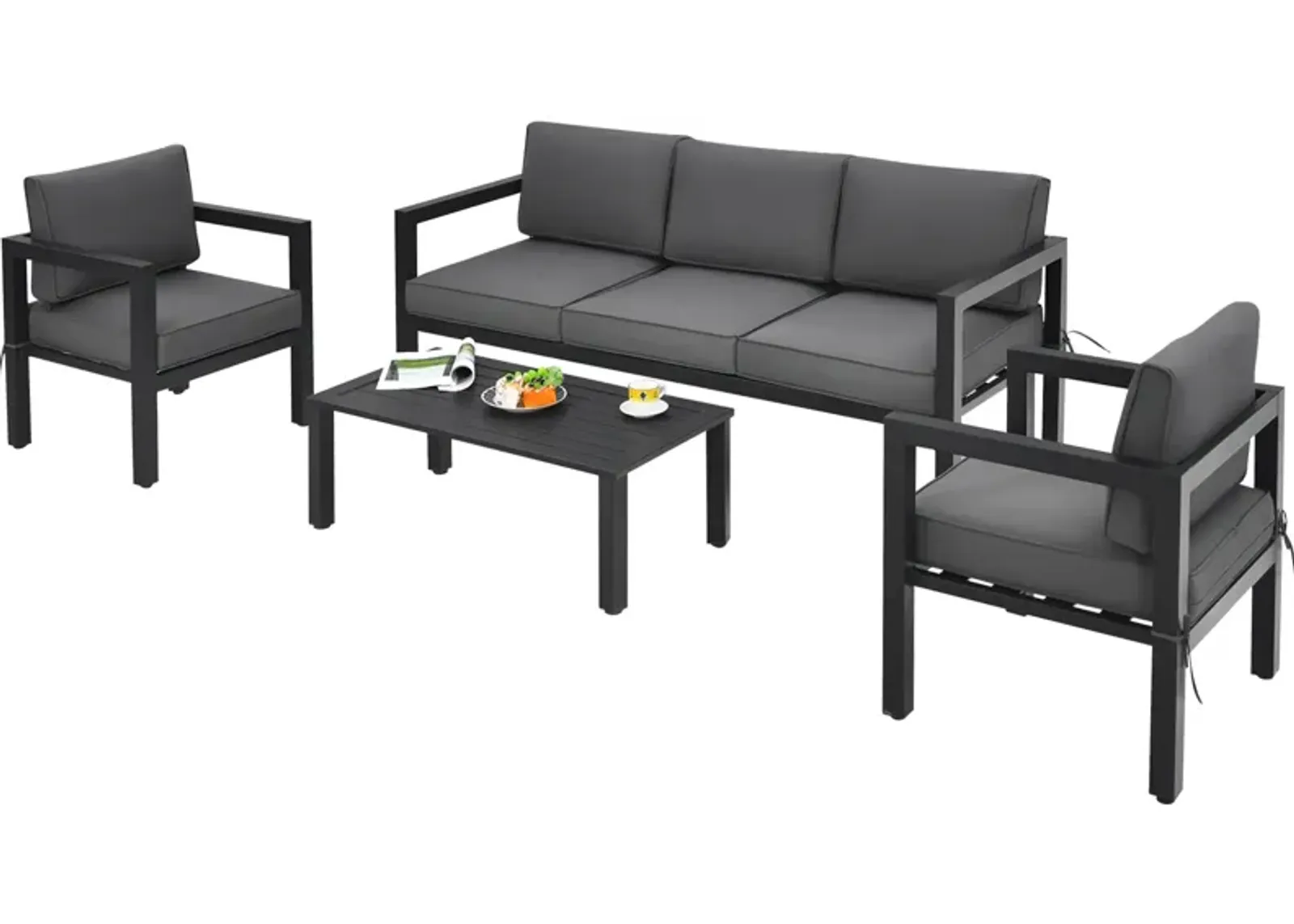 4 Pieces Outdoor Furniture Set for Backyard and Poolside-Gray