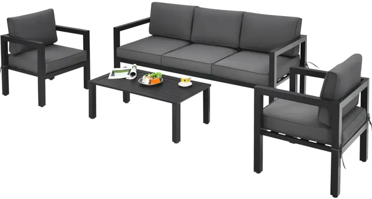 4 Pieces Outdoor Furniture Set for Backyard and Poolside-Gray