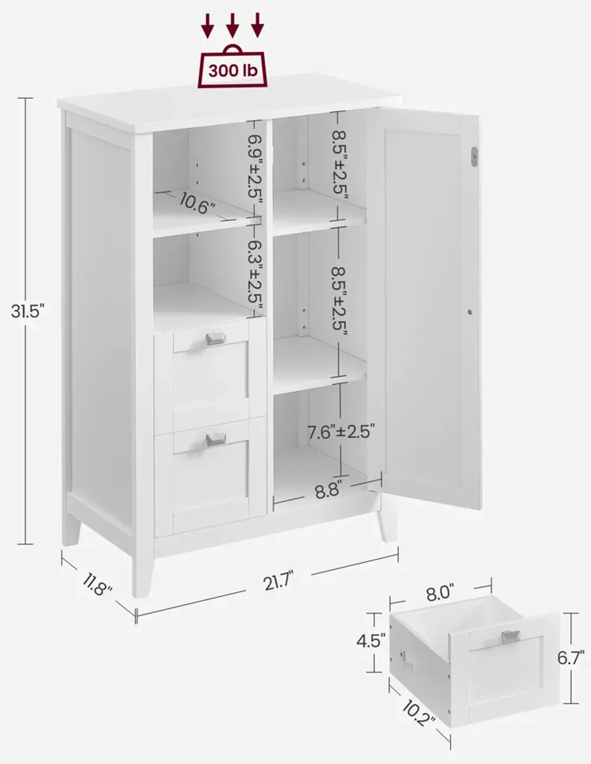 Bathroom Floor Storage Cabinet with Adjustable Shelves