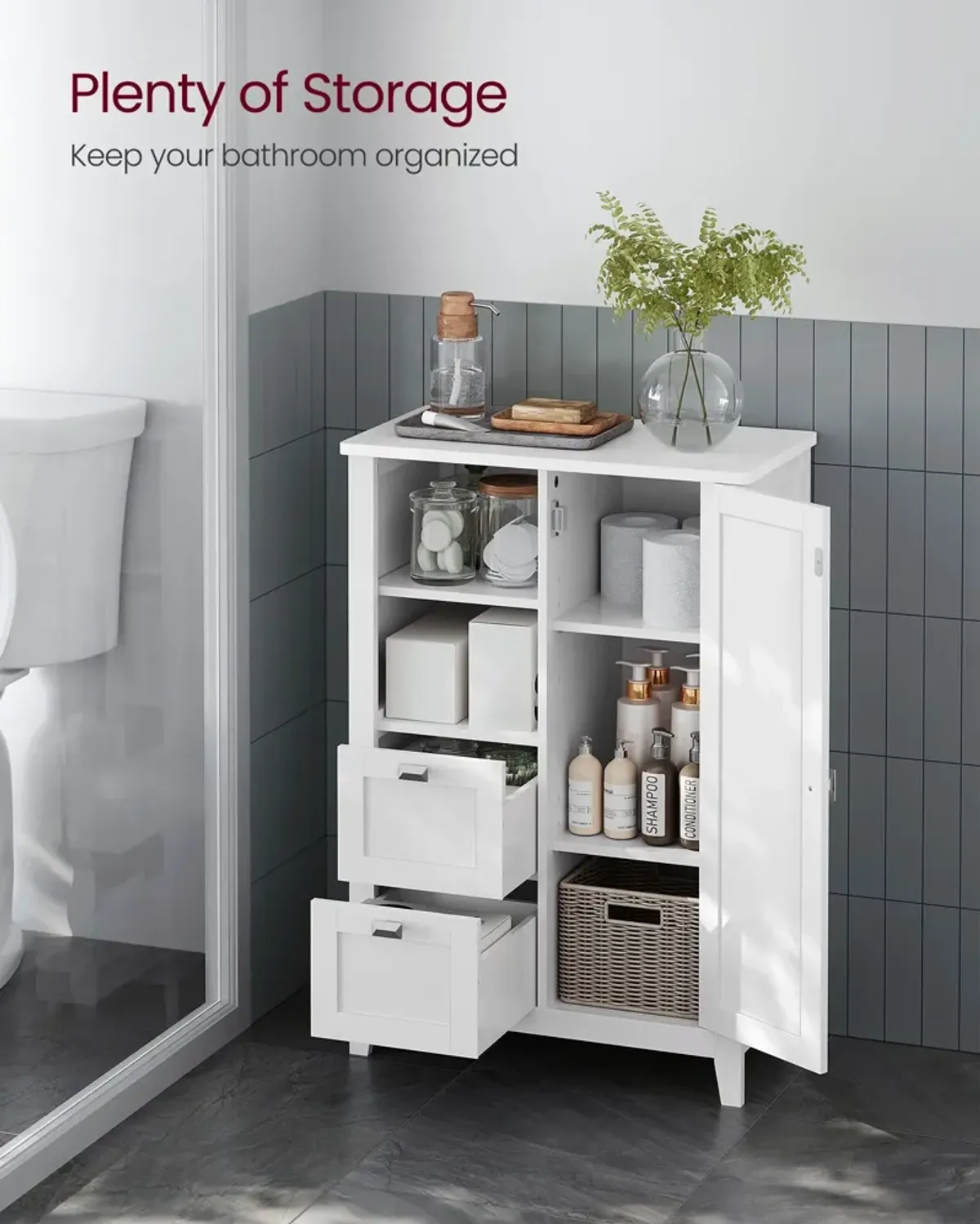 Bathroom Floor Storage Cabinet with Adjustable Shelves