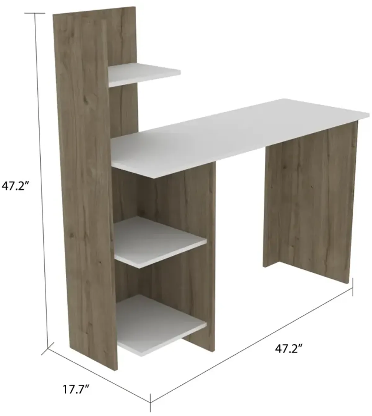 Vilna 120 Writing Desk, Four Shelves - Light Oak White