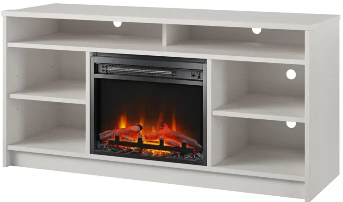 REALROOMS Hickory Hill 55" TV Stand with Electric Fireplace Space Heater and 6 Shelves