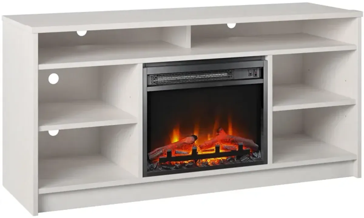 REALROOMS Hickory Hill 55" TV Stand with Electric Fireplace Space Heater and 6 Shelves