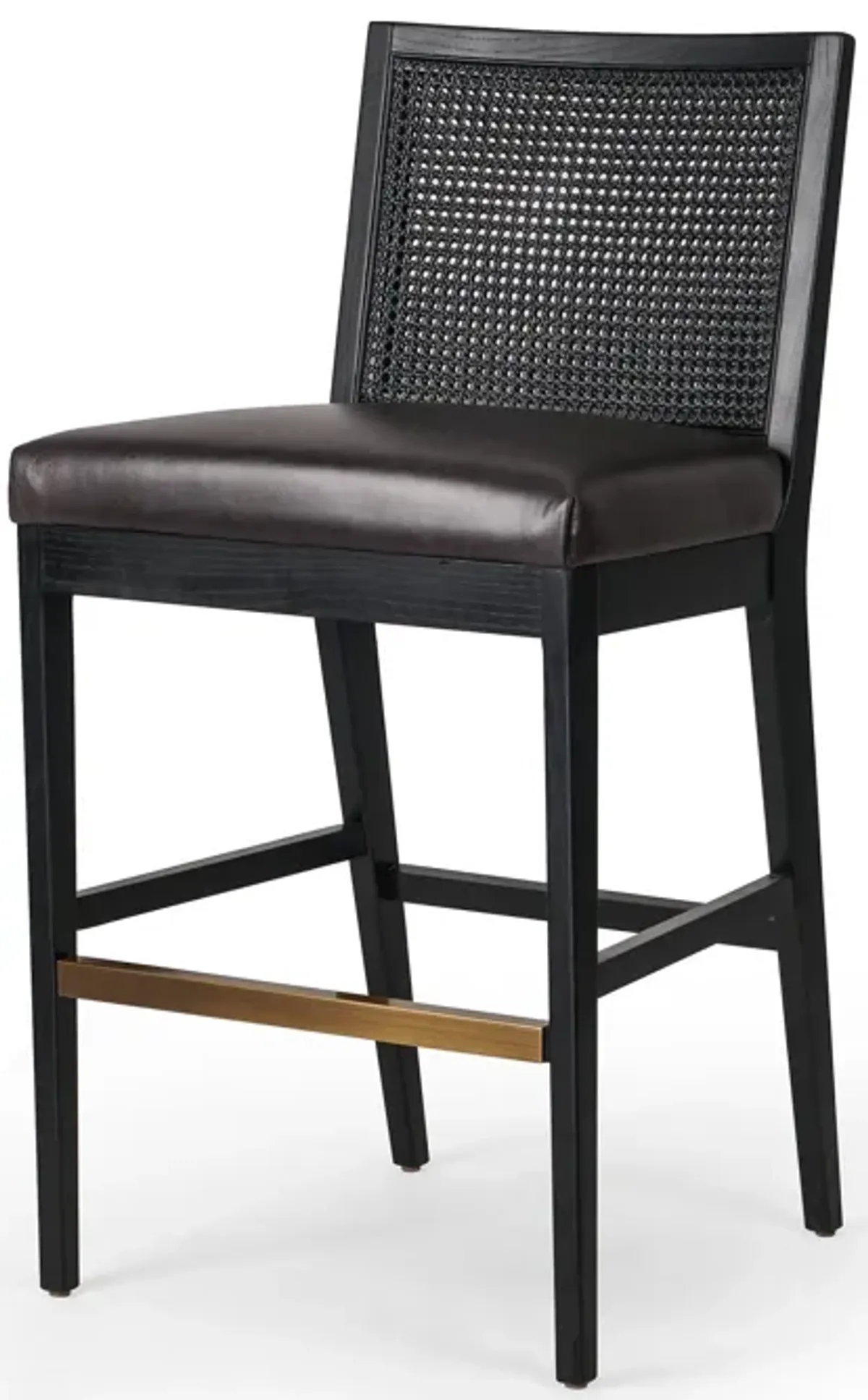 Antonia Cane Armless Leather Bar Stool in Ebony