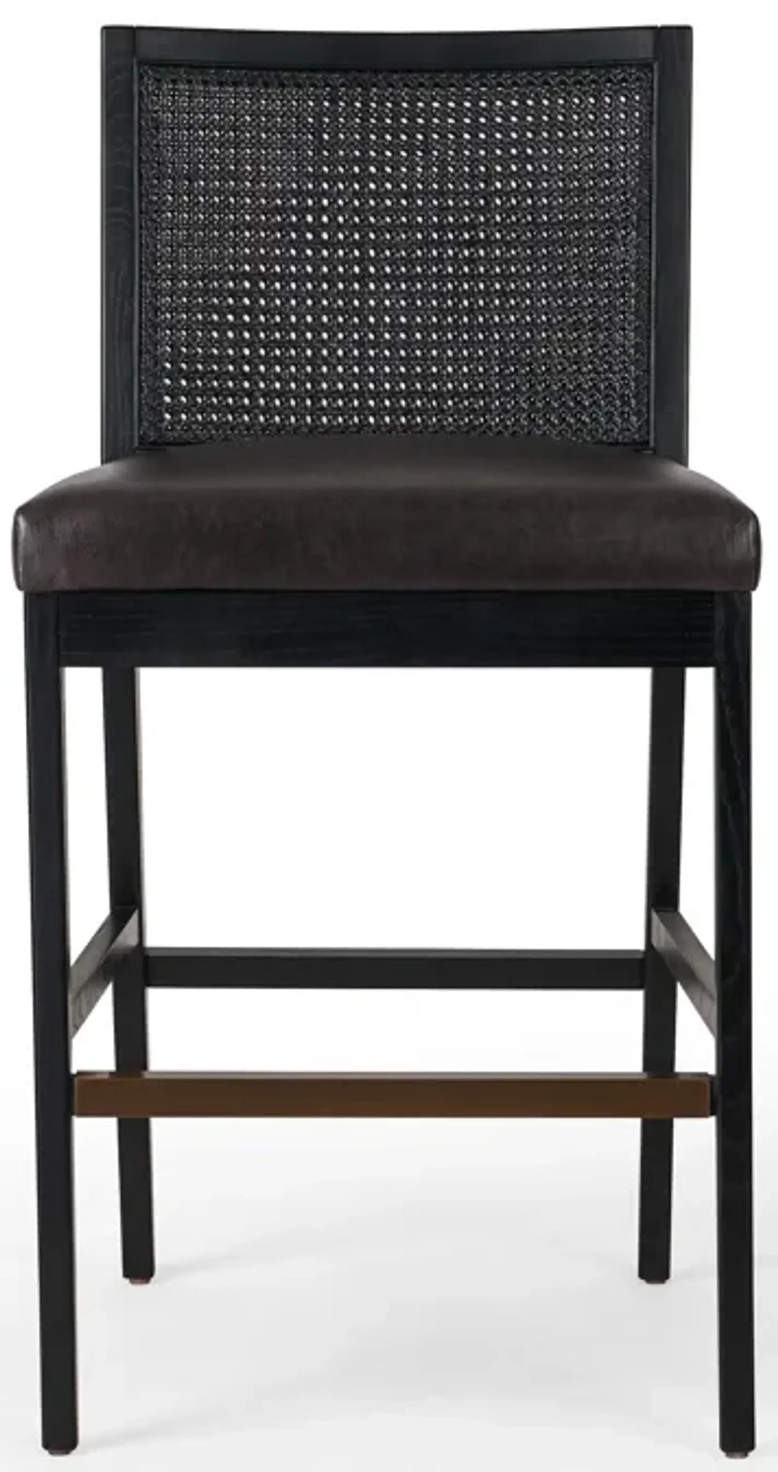 Antonia Cane Armless Leather Bar Stool in Ebony