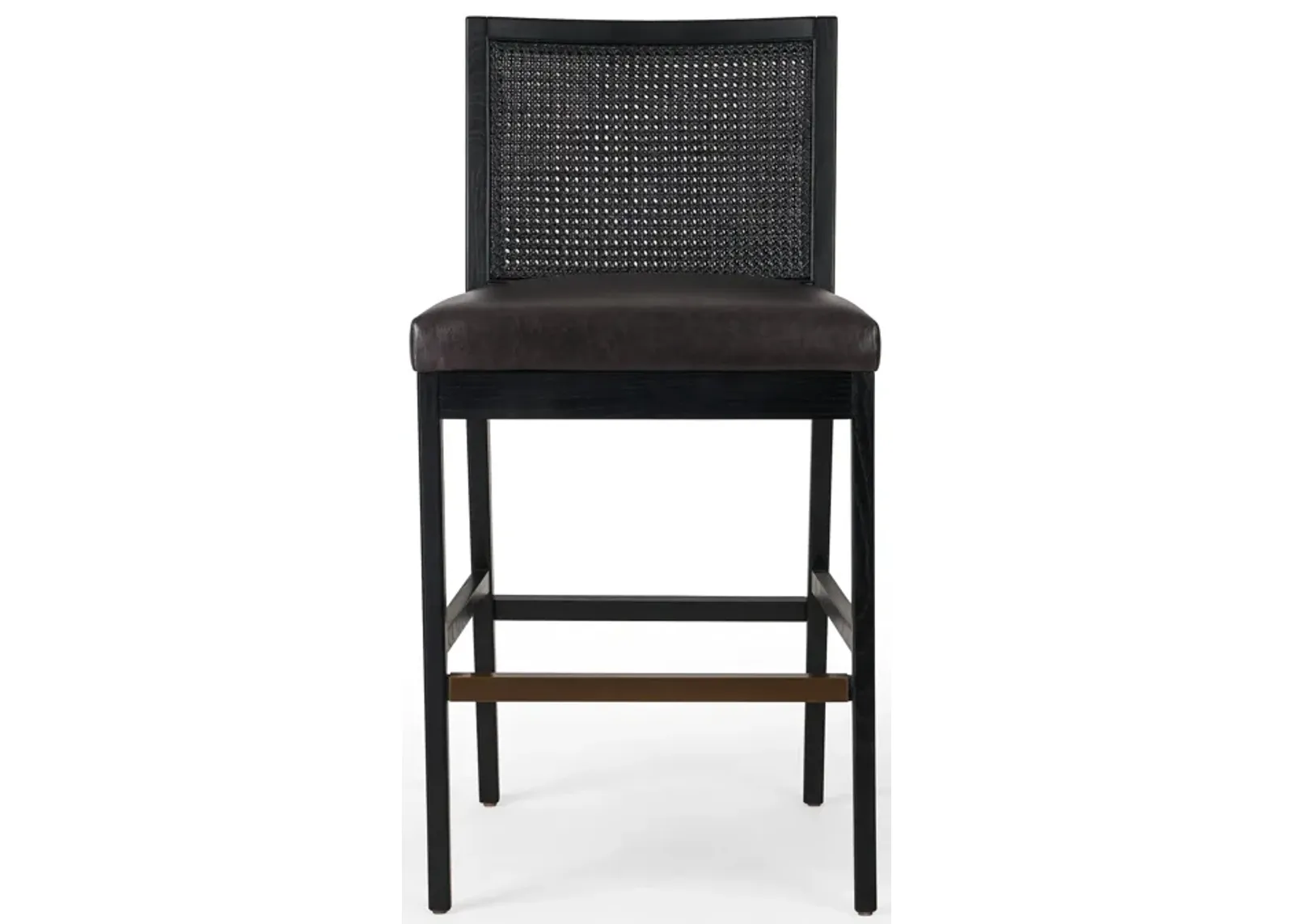 Antonia Cane Armless Leather Bar Stool in Ebony