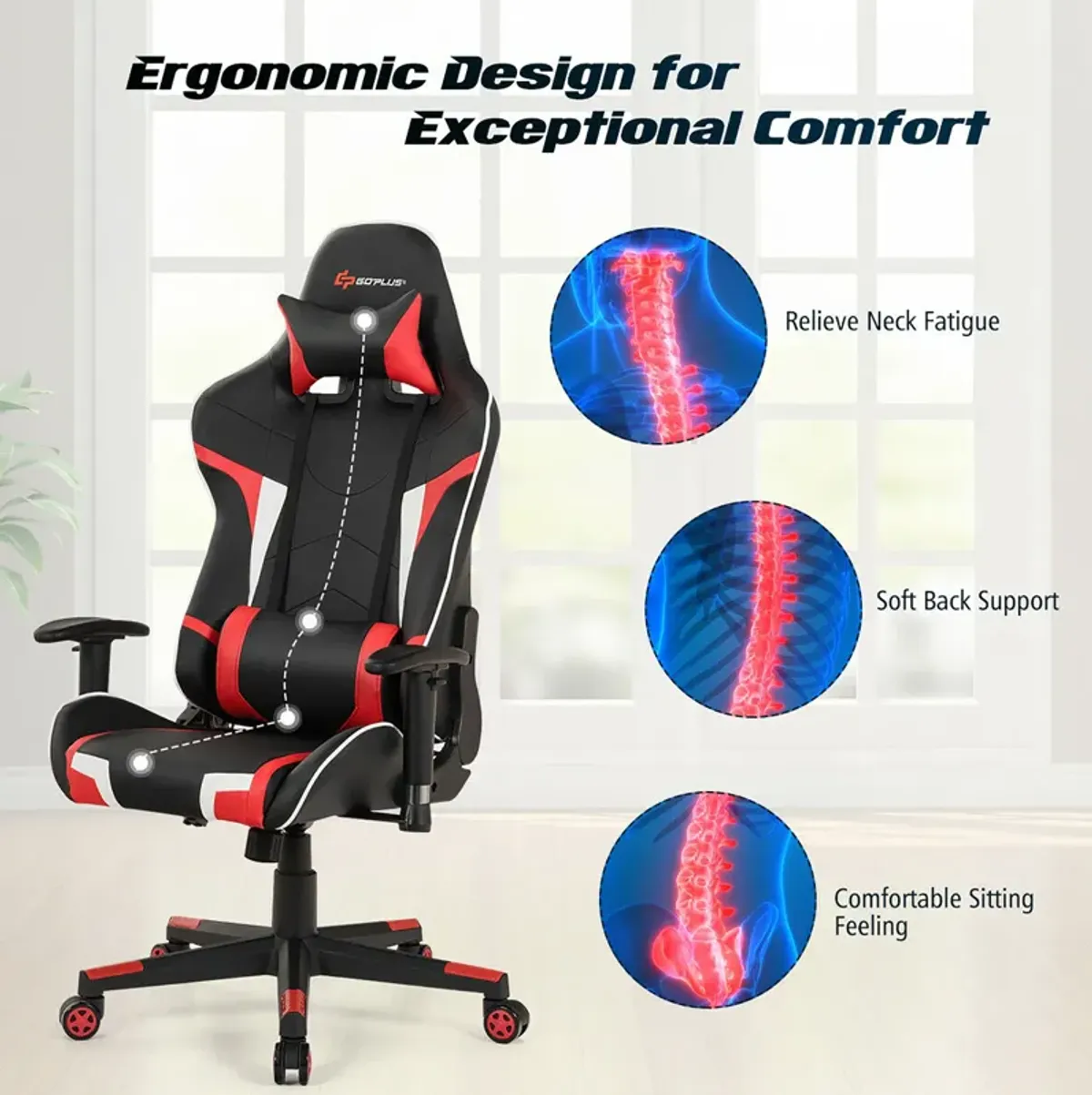 Goplus Massage Gaming Chair Reclining Swivel Racing Office Chair w/Lumbar Support Blue