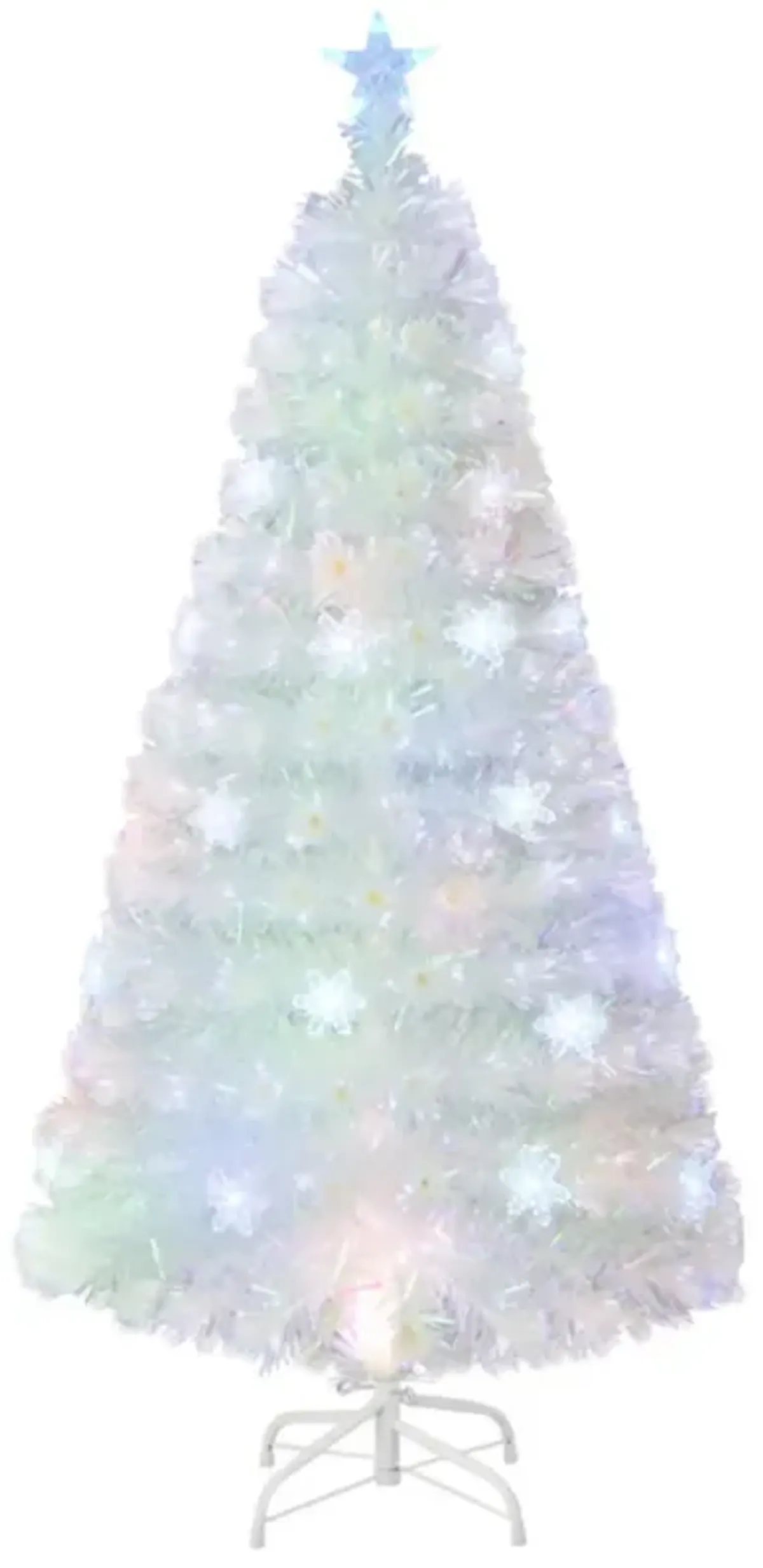 Hivvago 5/6/7 Feet Pre-Lit White Artificial Christmas Tree with Iridescent Leaves