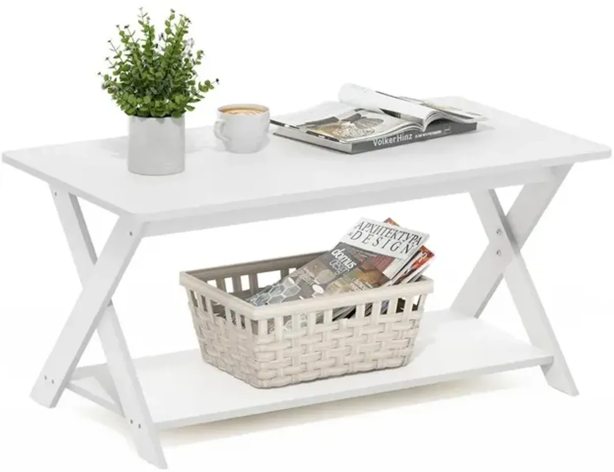 Modern Simplistic Criss-Crossed Coffee Table, White