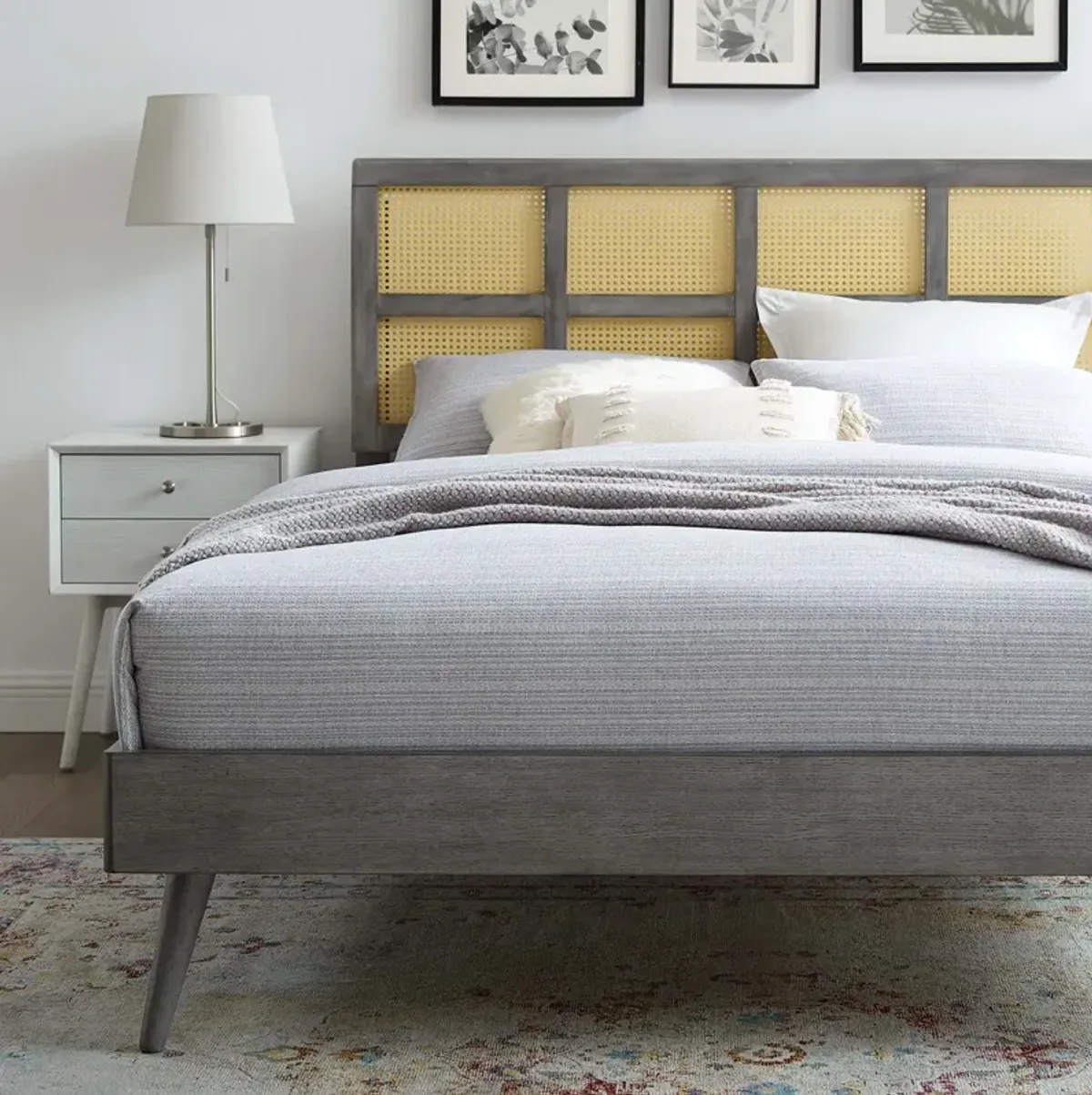 Modway - Sidney Cane and Wood Full Platform Bed with Splayed Legs