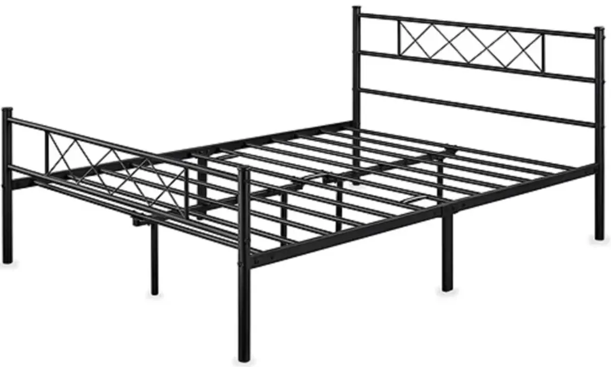 Metal Platform Bed Frame Traditional Style with Powder Coated Finish and Slatted Base