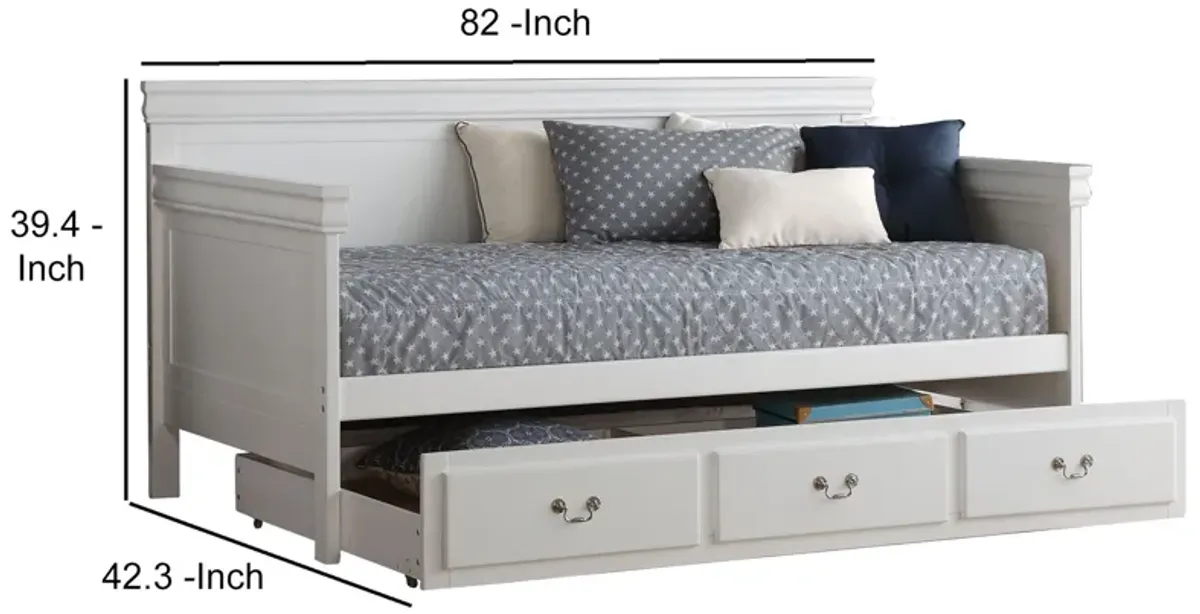 Piya Transitional Wooden Day Bed with Beveled Edges, White-Benzara