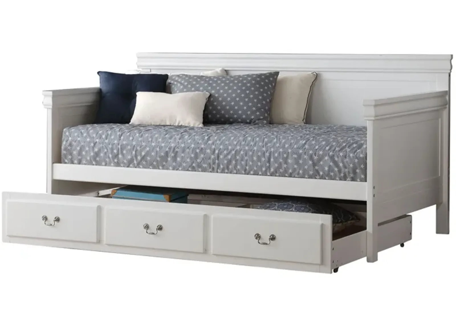 Piya Transitional Wooden Day Bed with Beveled Edges, White-Benzara