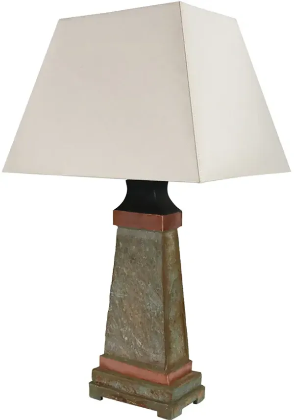 Sunnydaze 30 in Copper Trimmed Slate Indoor and Outdoor Table Lamp