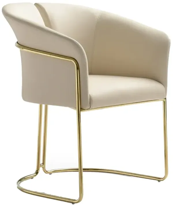 Cid Kan 23 Inch Dining Chair, Beige Vegan Leather, Stainless Steel, Wood - Benzara