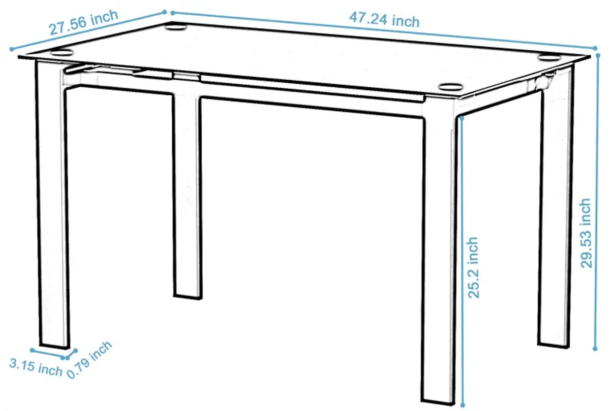 Tansole 47.3 in. Rectangle Black Glass Top With Metal Frame (Seat 4)