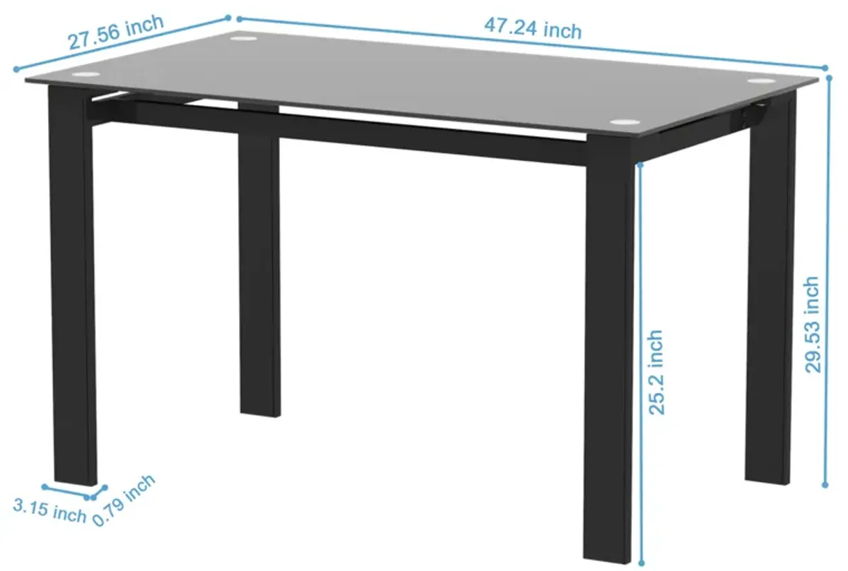 Tansole 47.3 in. Rectangle Black Glass Top With Metal Frame (Seat 4)