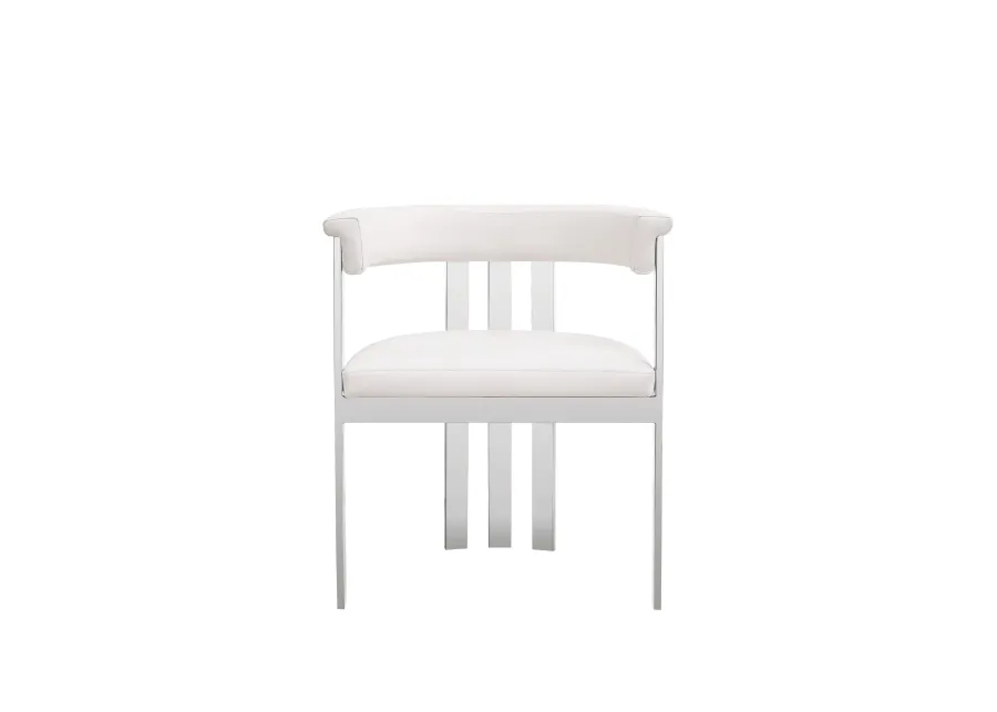 Cid Tayc 25 Inch Dining Chair, White Faux Leather, Stainless Steel Frame - Benzara