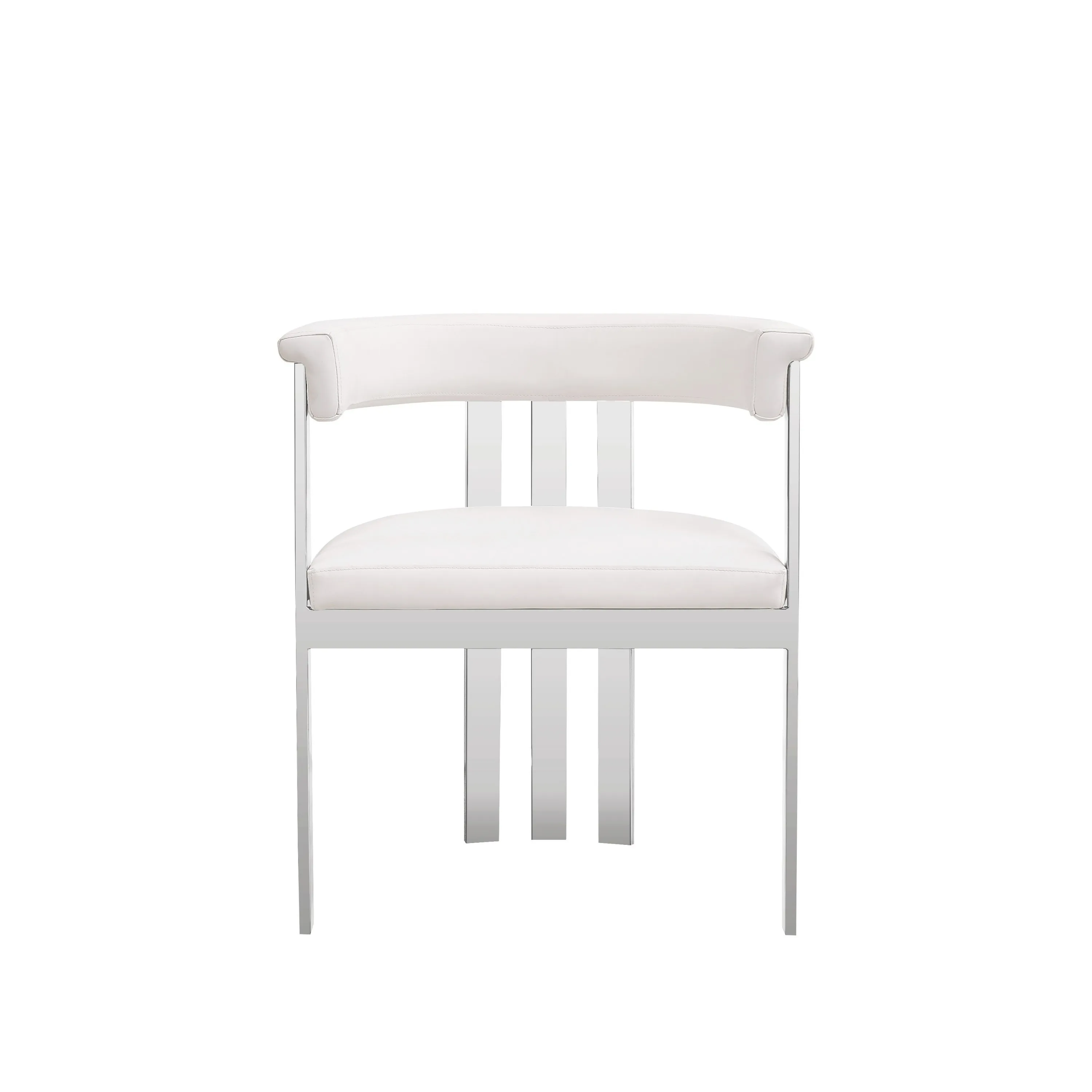 Cid Tayc 25 Inch Dining Chair, White Faux Leather, Stainless Steel Frame - Benzara