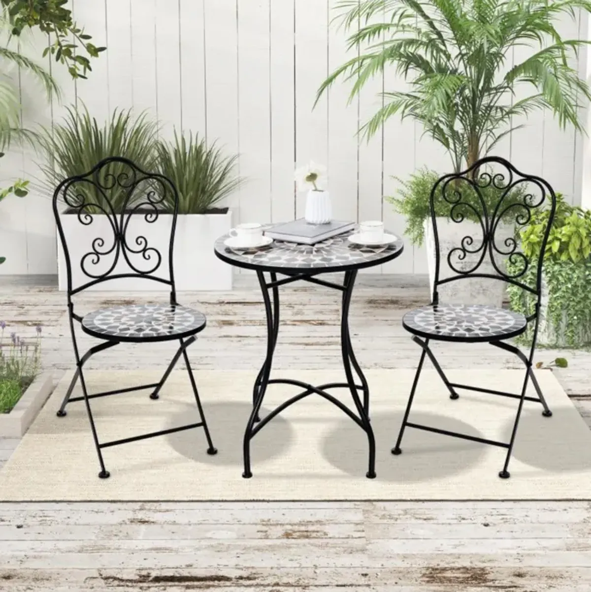 Hivvago Set of 2 Patio Mosaic Chairs Metal Folding Chairs