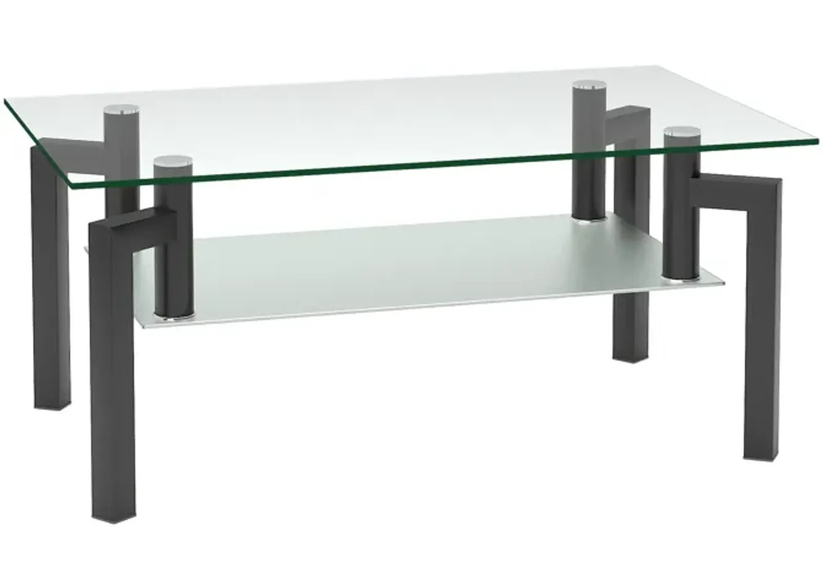 Hivvago Rectangular Double Layer Tempered Glass Coffee Table with Metal Legs