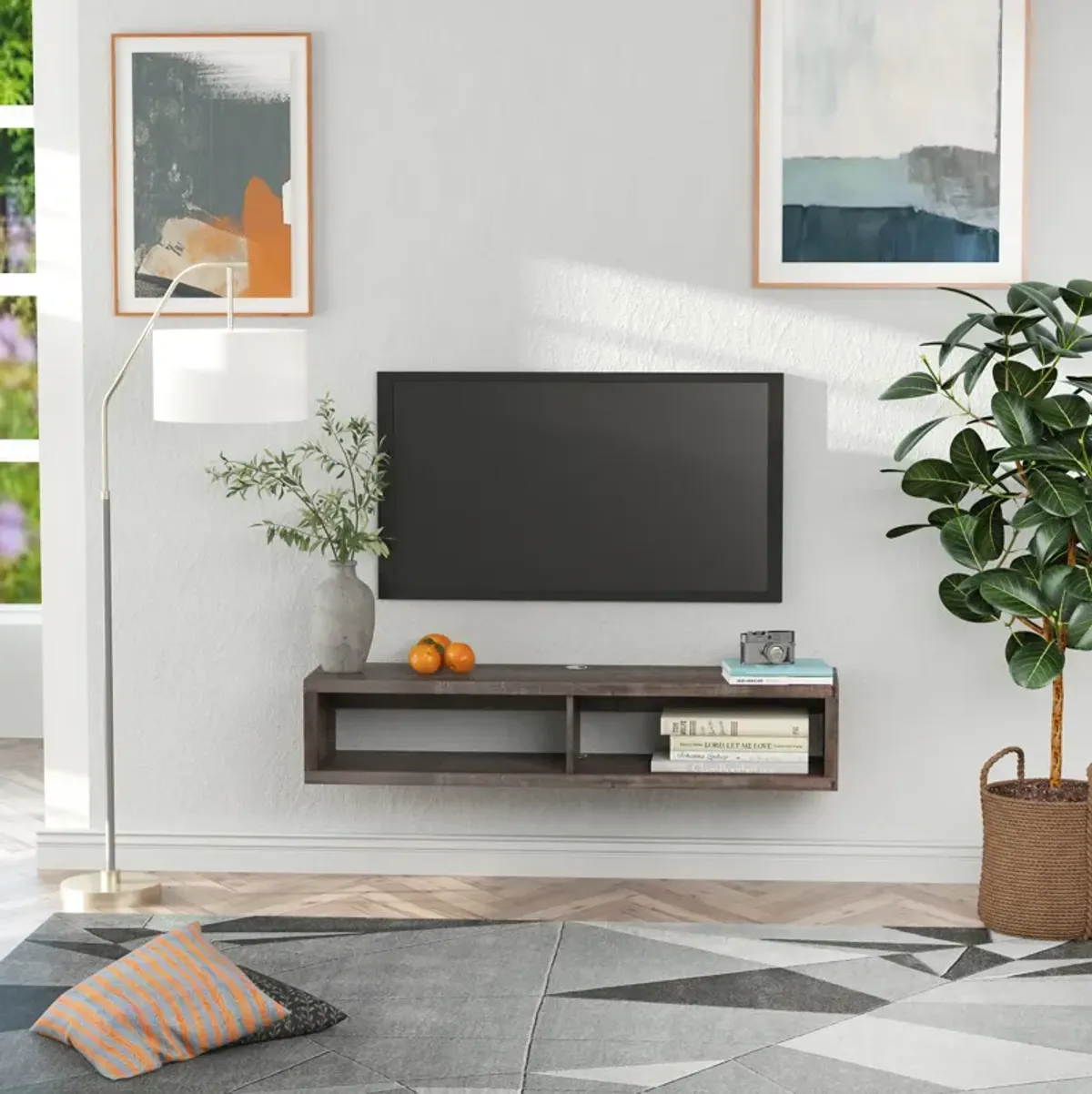 Wall Mount Media Console, Floating TV Stand Entertainment Center Unit, Dark Grey