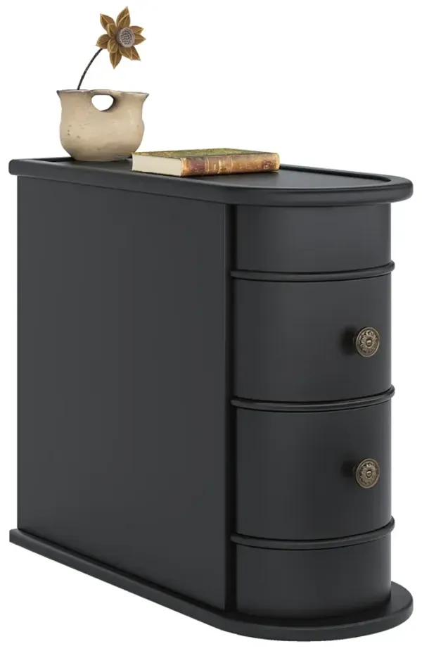 End Table with 2 Drawers, Black Sofa Side Table with Storage, No Assembly Required, Closed Back, Slim Nightstand Vintage Wood Chairside Bedside Narrow Accent Table for Living Room Bedroom