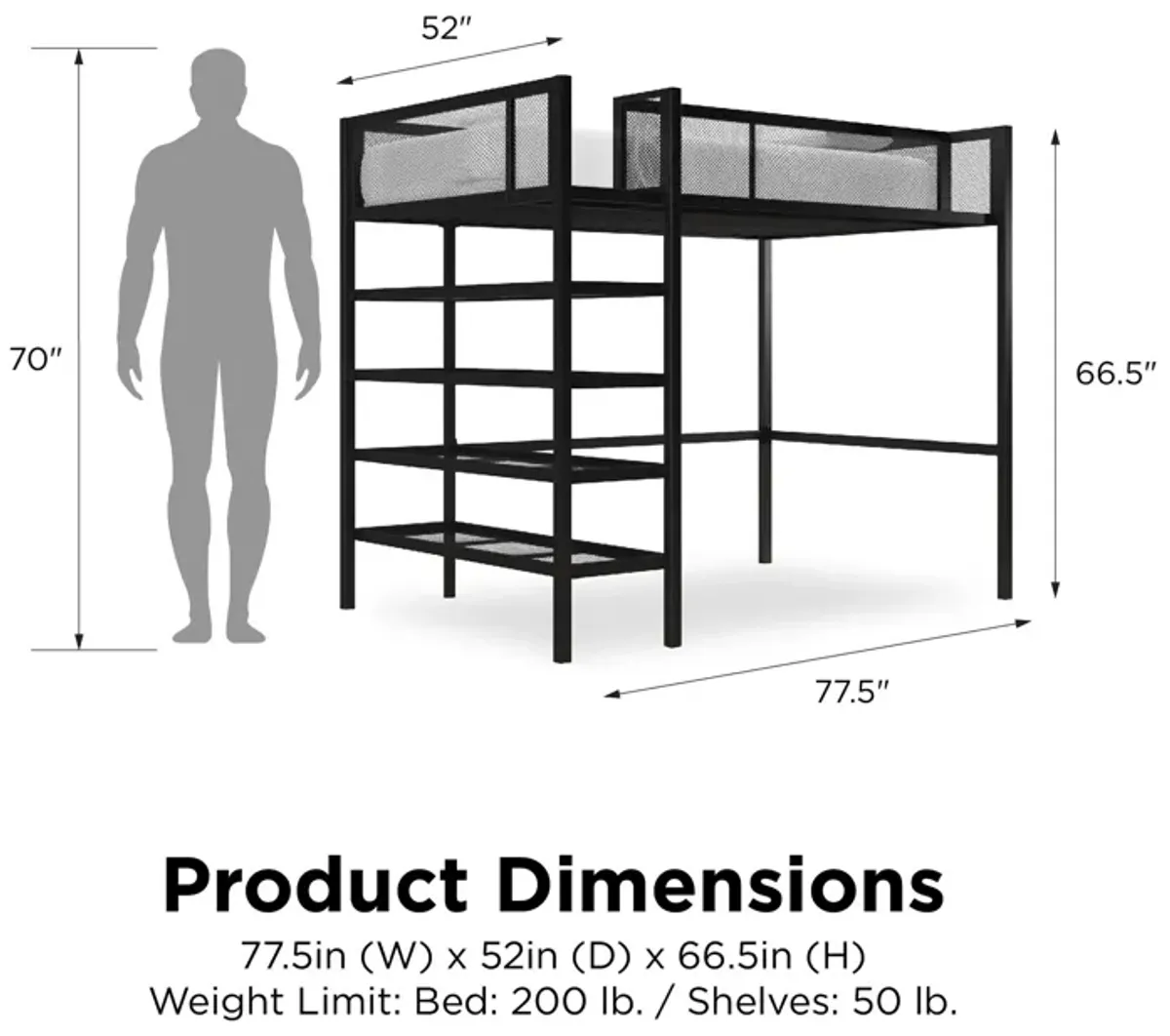 Bloom Storage Loft Bed with Bookcase