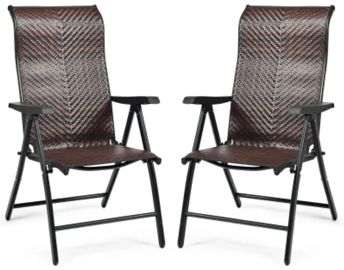 2 Pieces Patio Rattan Folding Reclining Chair