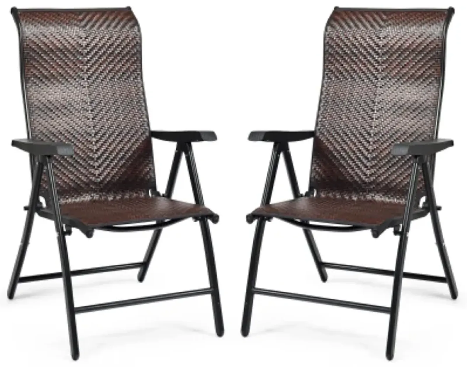 2 Pieces Patio Rattan Folding Reclining Chair