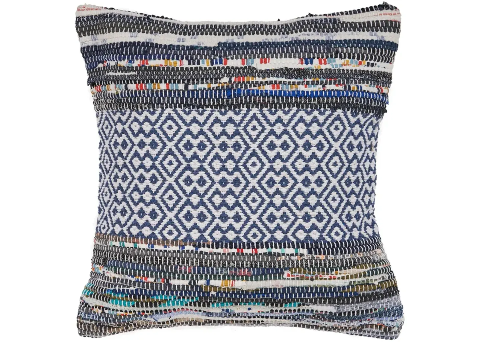 18" Blue and White Geometric Bohemian Square Throw Pillow