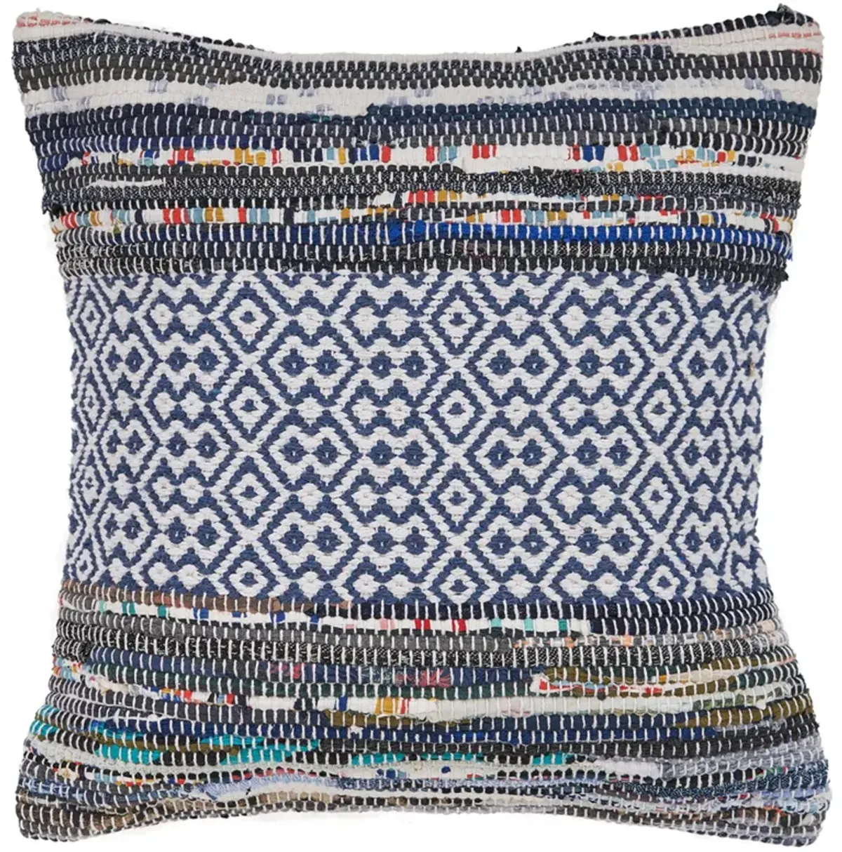 18" Blue and White Geometric Bohemian Square Throw Pillow