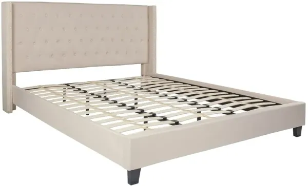 Flash Furniture Riverdale King Size Tufted Upholstered Platform Bed in Beige Fabric