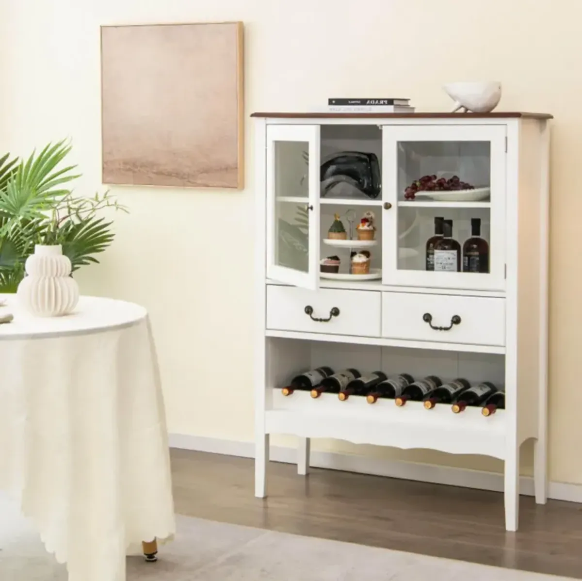 Hivvago Sideboard Buffet Cabinet with 2 Tempered Glass Doors-White