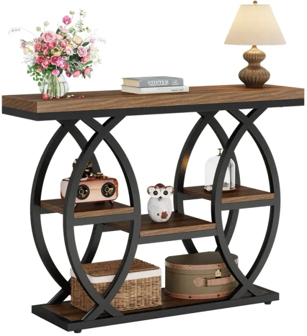 Metal Shelves For Storage, Console Table, 4-Tier Sofa Table Entryway Table with Storage Shelves, Narrow Wood Accent Tables with Metal Frame for Small Spaces, Hallway, Foyer, Ladder Racks, Storage and Organization