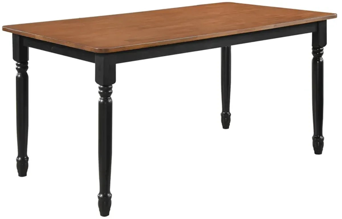 Halie Dining Table, Black Turned Legs, Rectangular Brown Wood, 63 Inch - Benzara