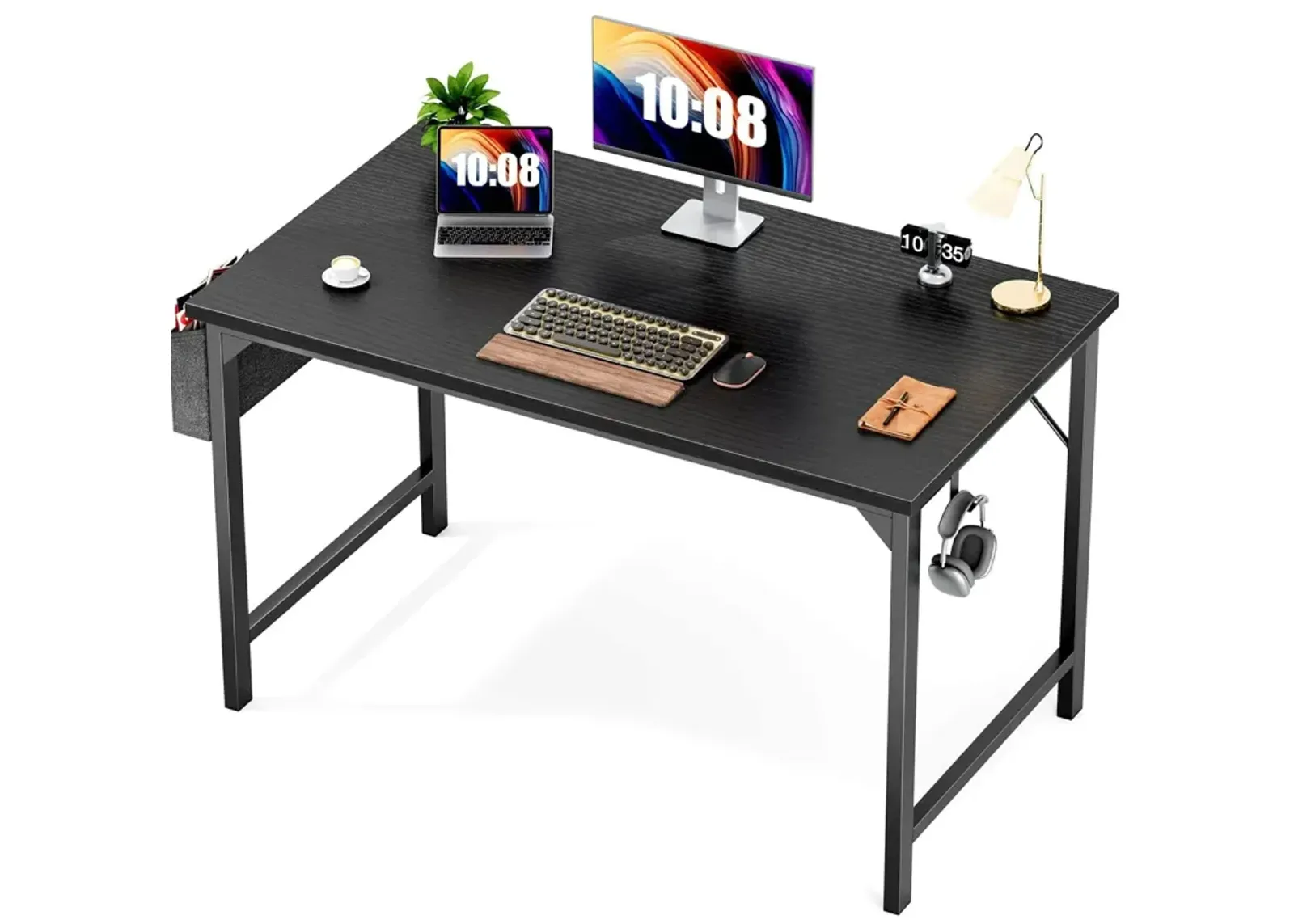 Modern Simple Style Wooden Work Office Desks With Storage, 47 Inch, Black